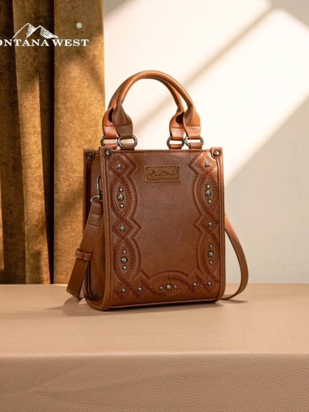 Montana West Embroidered Aztec Small Tote/Crossbody Brown